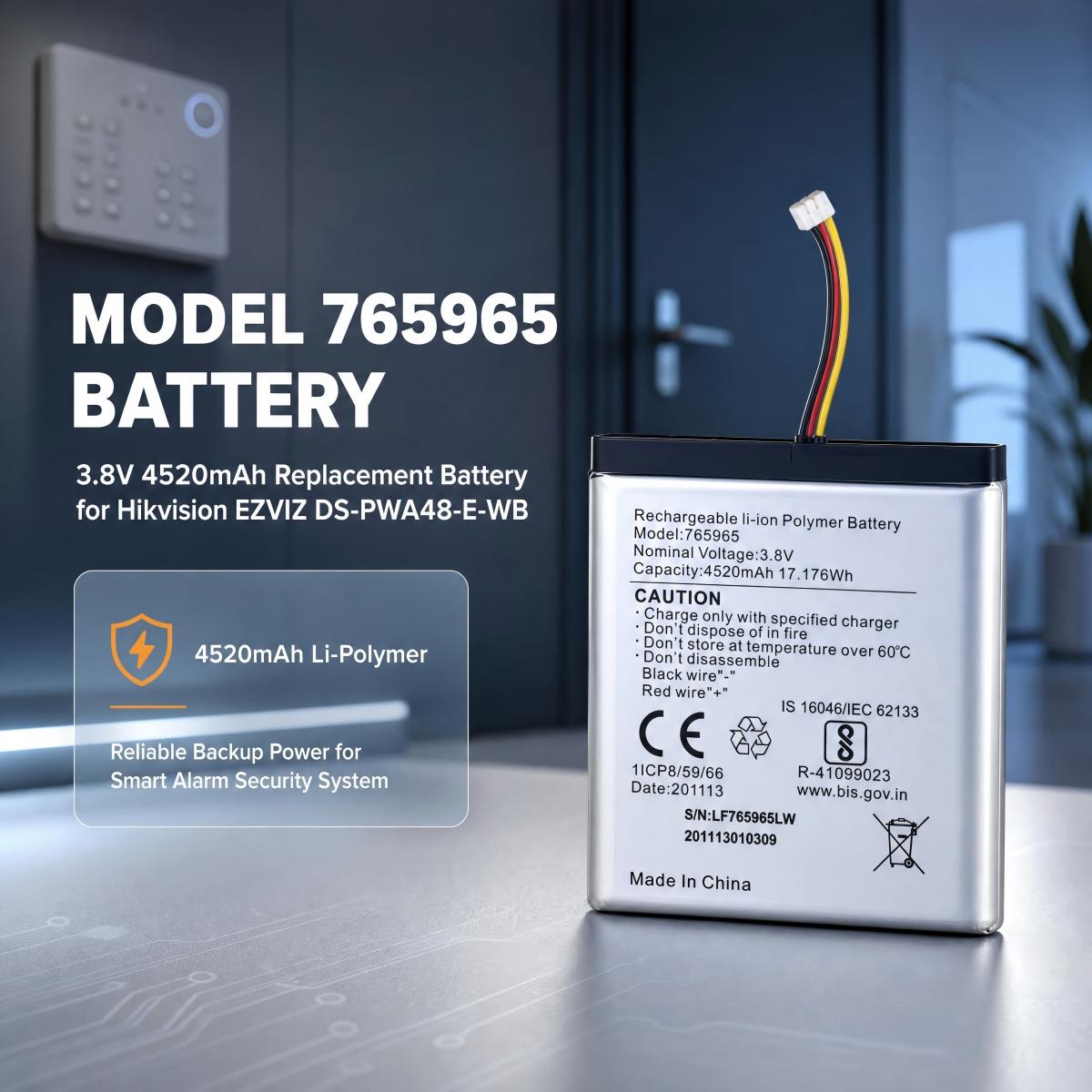Home Security Battery Replacement - 765965 Batería de repuesto de polímero